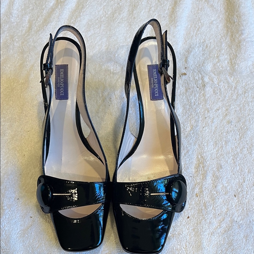 Emilio Pucci Black Patent Leather Slingback Heels